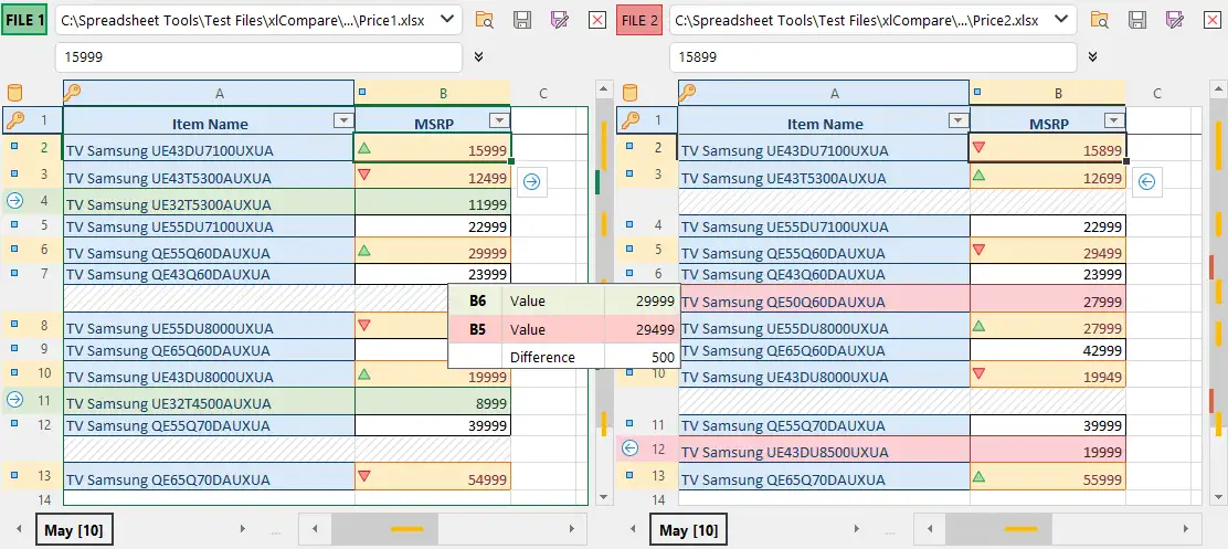 兩個 Excel 文件的差異報告