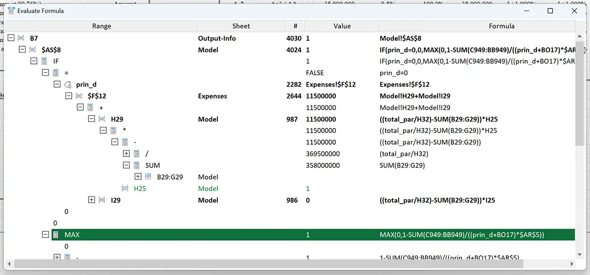 在 Excel 中求值公式結構