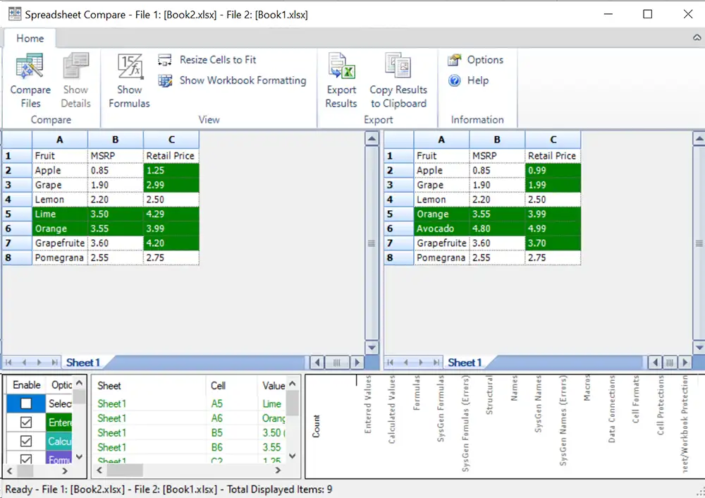 在 Spreadsheet Inquire 中對比 Excel 文件